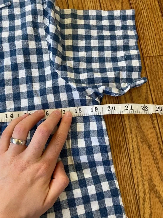 Vintage blue gingham cotton button up collared short sleeve tee size M - Picture 4 of 6